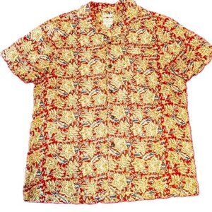 J. Crew Camp Shirt Hemp Cotton Button Print Sewn For Boho Batik Yacht Rock